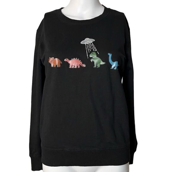 SHEIN Dinosaur UFO Long Sleeve Pullover Sweatshirt Black Size Small - Picture 1 of 5